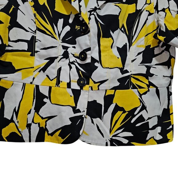 Jennifer Eden Womens Abstract Print Buttoned Short-Sleeve Blazer White/Yellow/Bl - Picture 4 of 10